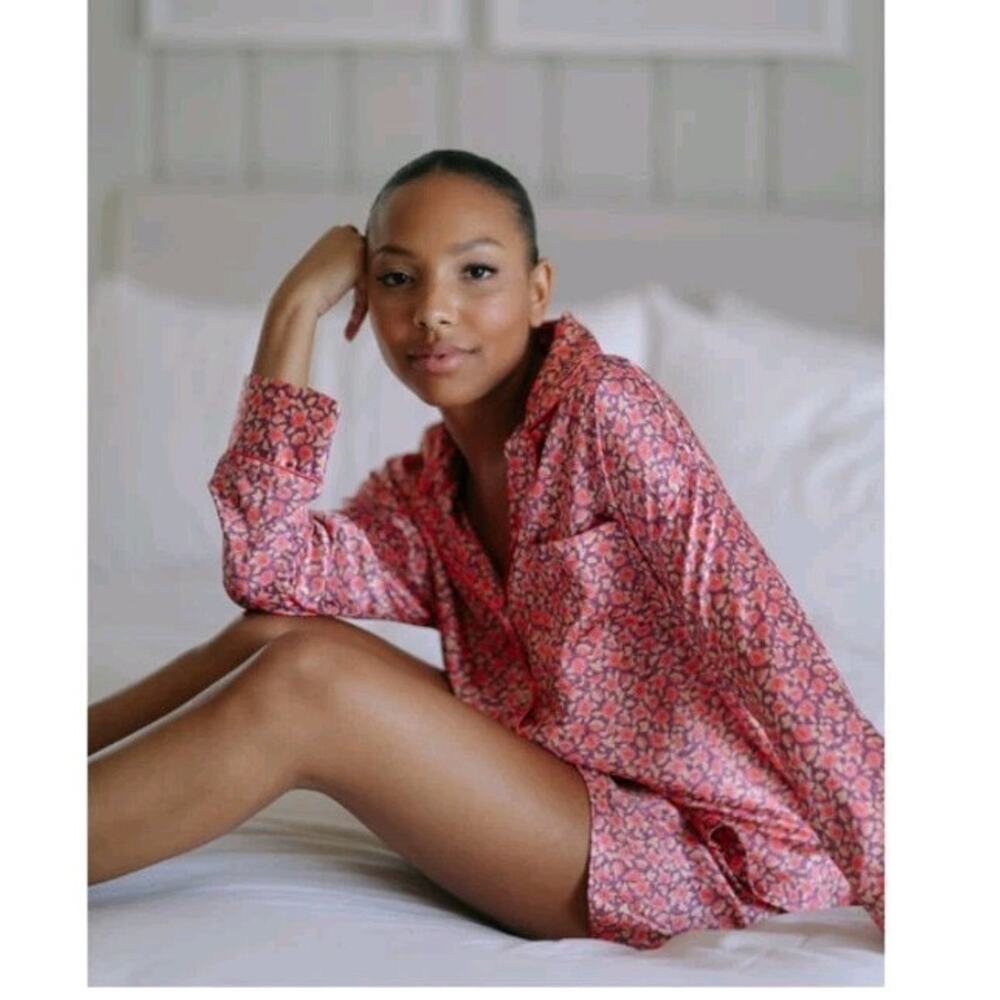 OMIKA Satin PJ Sleep Set XS Shorts Button Top Felice Poppy Pink Anthropologie